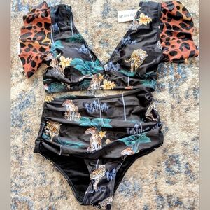 NEW 2PC BLACK BIKINI LEOPARD PRINT WOMEN'S BATHING SUIT LADIES BEACH POOL